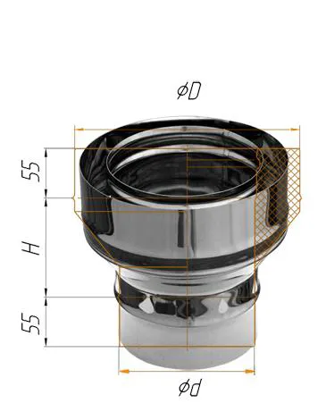 Переход Феррум на сэндвич нержавеющий, (430/0,8мм), ф115/200, по воде (черный) переход феррум на сэндвич нержавеющий, (430/0,8мм), ф115/200, по воде (черный)