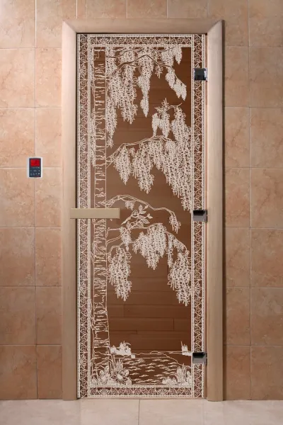 Дверь "Березка" (бронза матовое) 190х70, 8 мм, 3 петли, коробка ольха. Банный Эксперт дверь "березка" (бронза матовое) 190х70, 8 мм, 3 петли, коробка ольха. банный эксперт