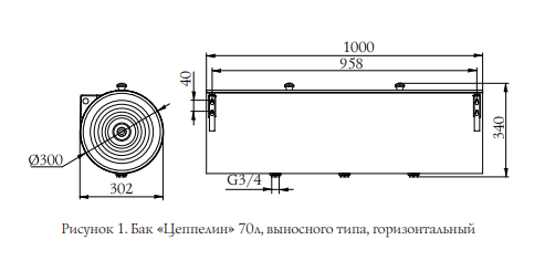 бак тмф цеппелин, выносной, 70 л, горизонтальный, g3/4